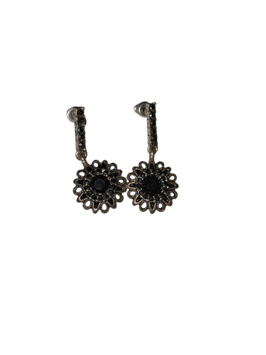 Vintage Black Onyx Floral Earrings