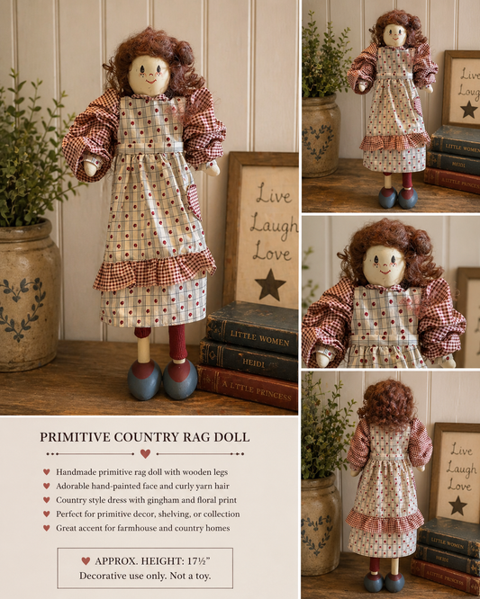Primitive Folk Art Doll | Wood & Cloth Country Doll | Farmhouse Decor | Handmade Style Shelf Sitter