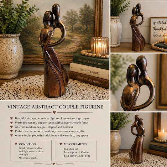 Vintage Abstract Couple Figurine | Romantic Sculpture | Wedding Anniversary Gift | Bronze Tone Decor