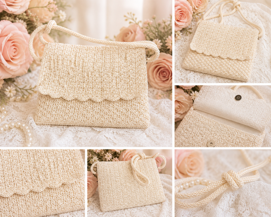 Vintage Style Crochet Clutch Purse – Ivory Handbag – Elegant Evening / Bridal Bag