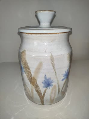 Vintage Handmade Floral Pottery Canister