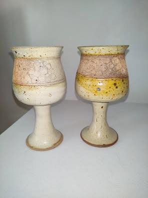 Two Handmade Stoneware Potery Goblets