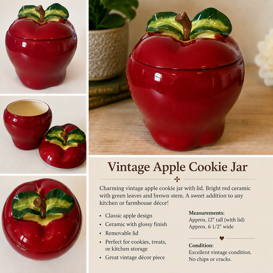 Vintage Ceramic Apple Cookie Jar with Lid