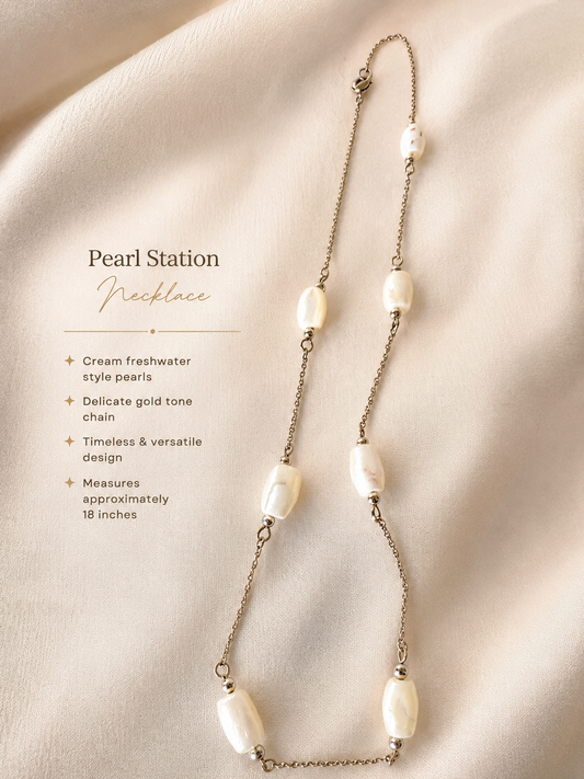 Vintage Elegant Pearl Station Necklace