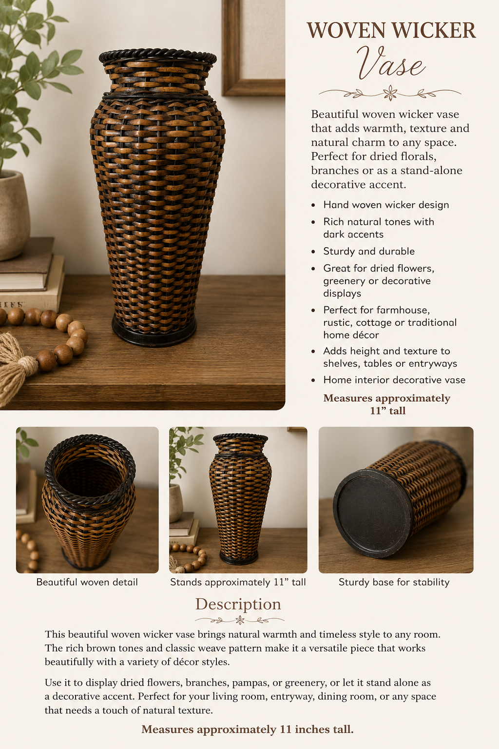 Home Interior Woven Wicker Vase