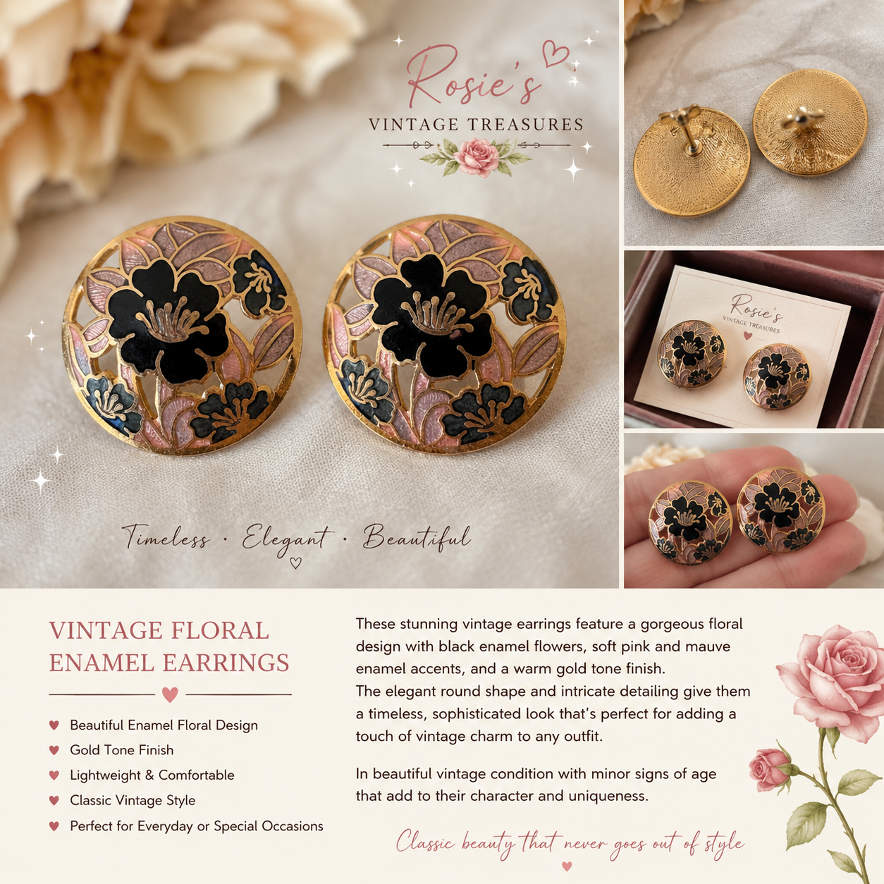 Vintage Floral Enamel Earrings