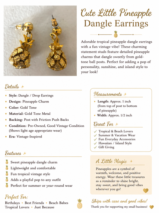 Gold Tone Pineapple Dangle Earrings