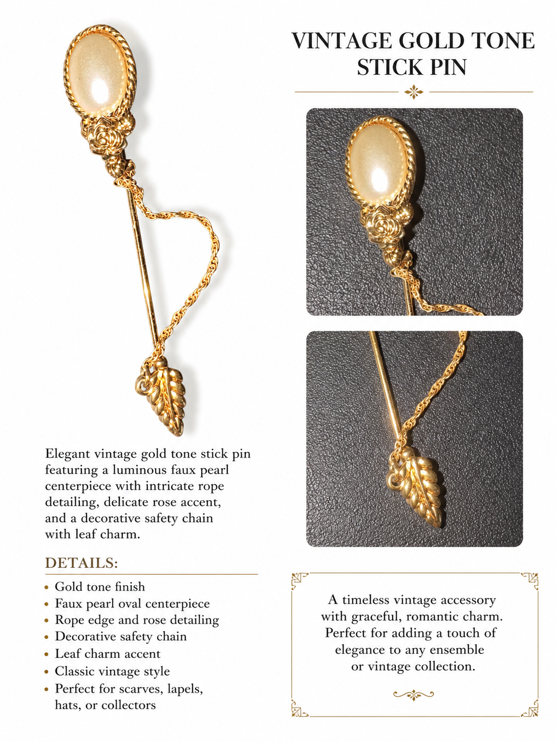 Vintage Gold Tone Stick Pin