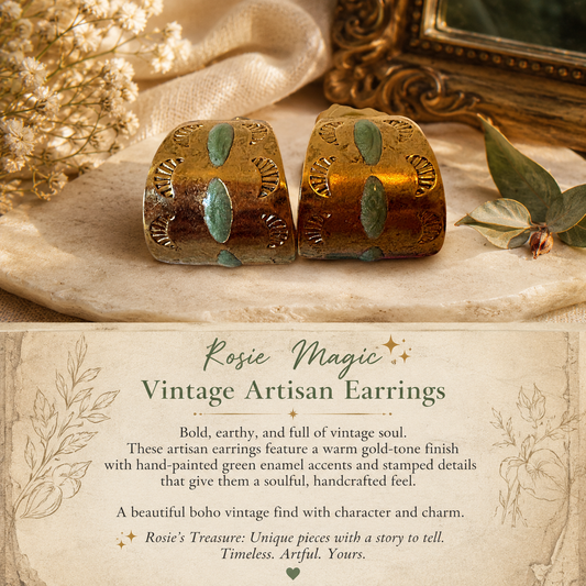 Vintage Artisan Style Gold Tone Earrings