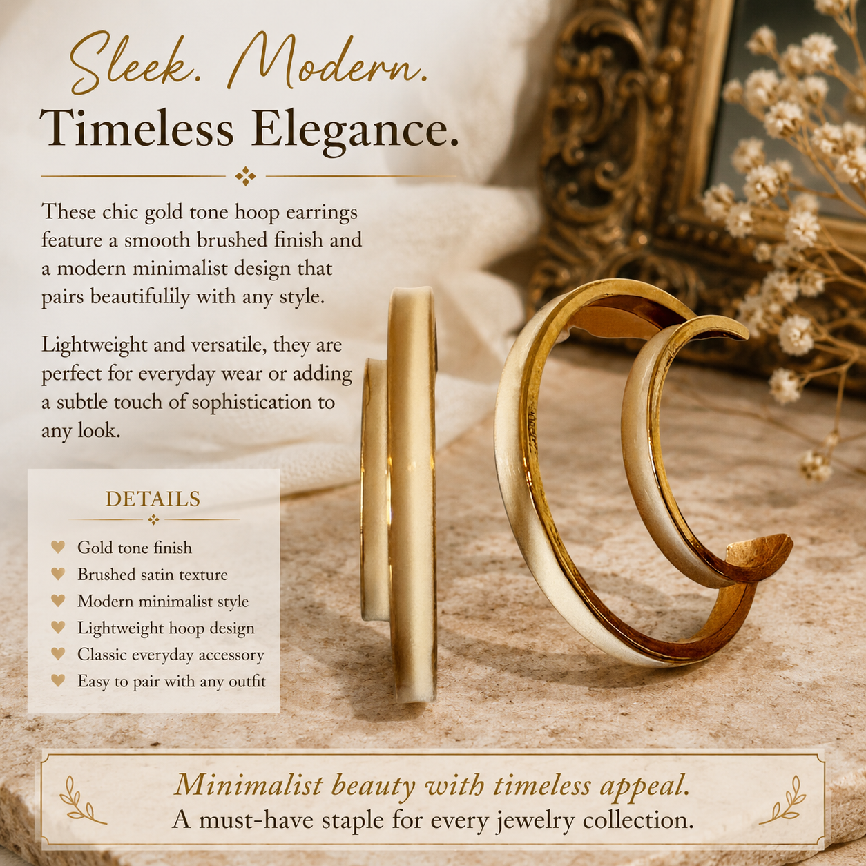 Elegant Gold Tone Hoop Earrings