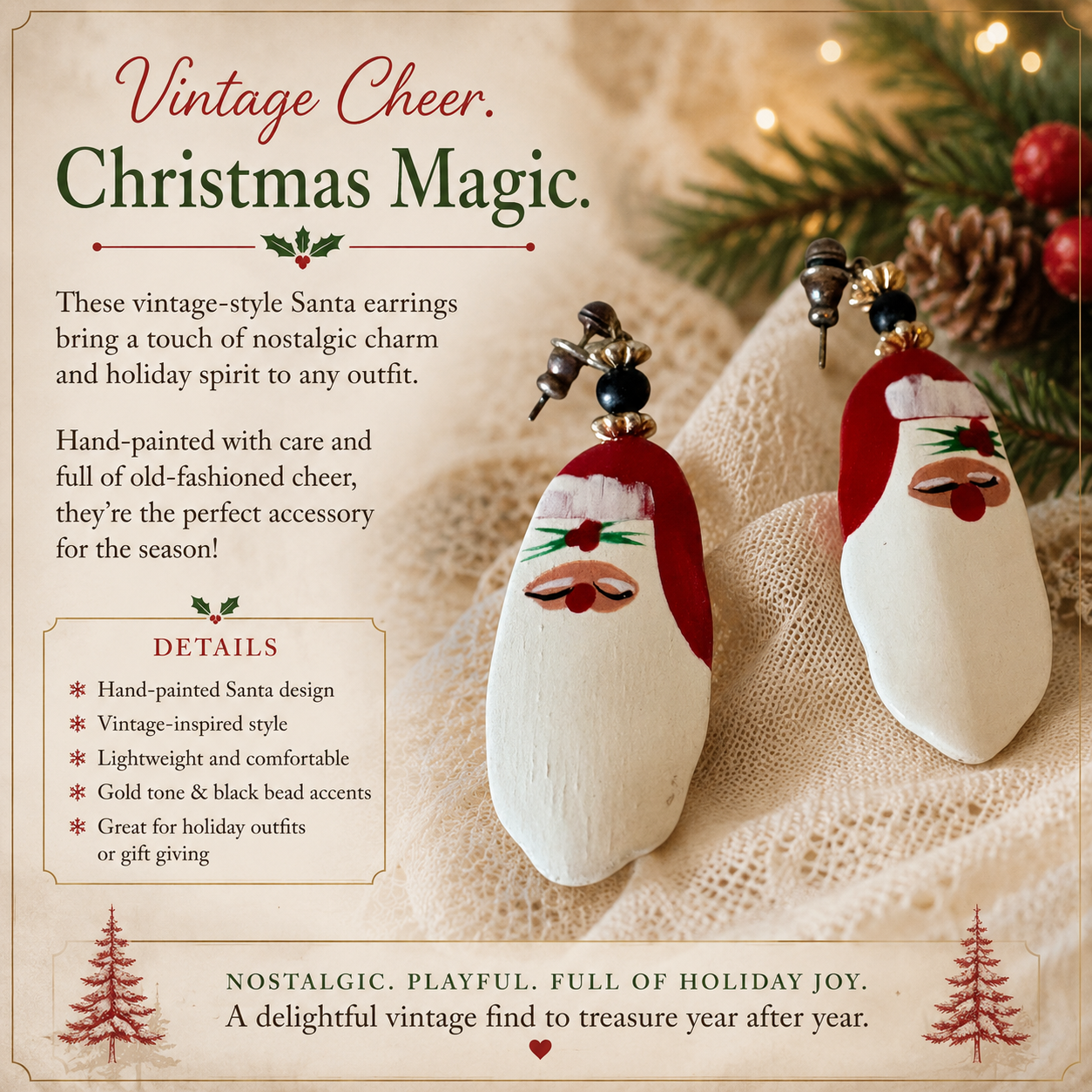 Vintage Hand Painted Sant Clause Earrings