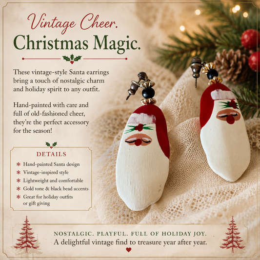Vintage Hand Painted Sant Clause Earrings