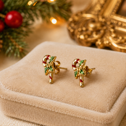 Tiny Vintage Candy Cane Stud Earrings