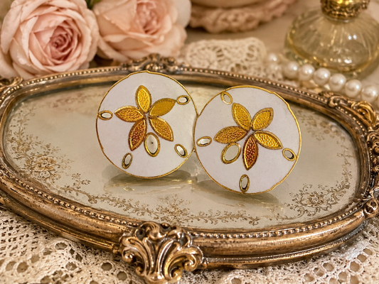 Vintage White & Gold Tone Floral Earrings
