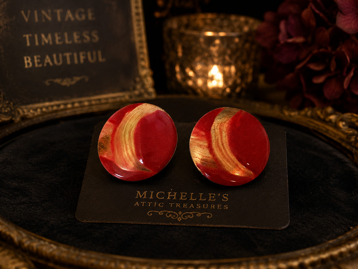 Vintage Red & Gold Abstract Earrings