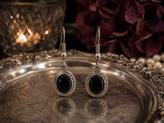 Vintage Black Stone Drop Earrings