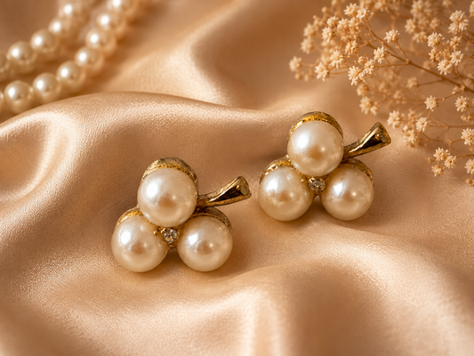 Vintage Faux Pearl Cluster Earrings