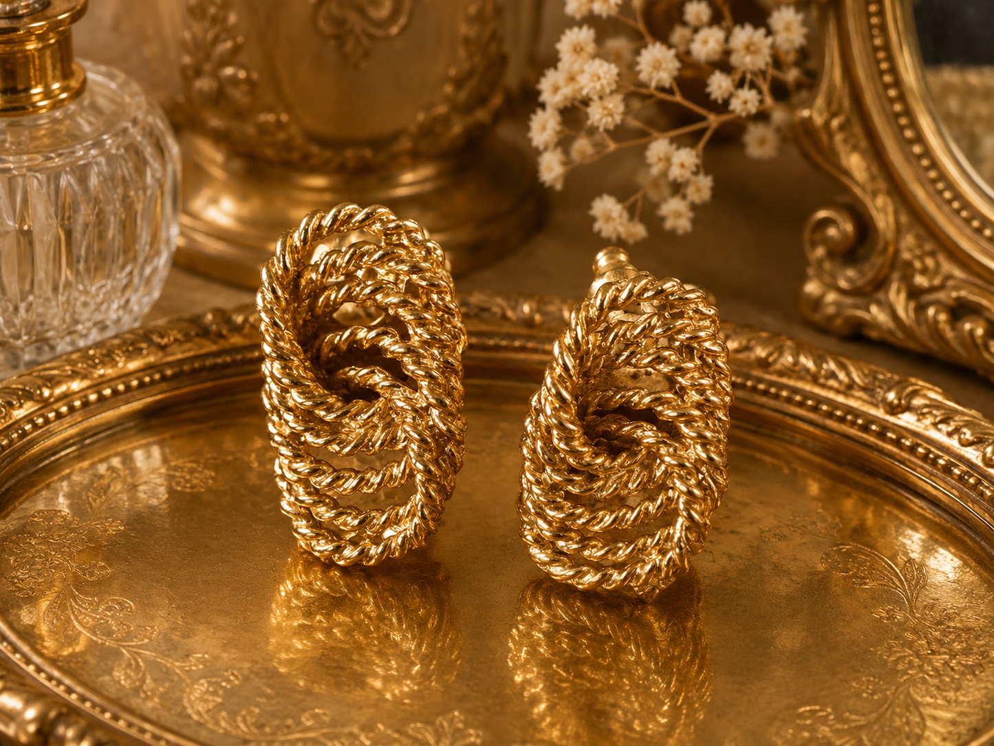 Vintage Gold Tone Rope Earrings