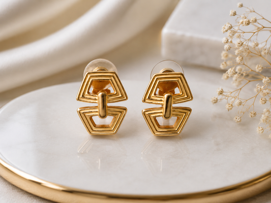 Vintage Gold Tone Geometric Earrings
