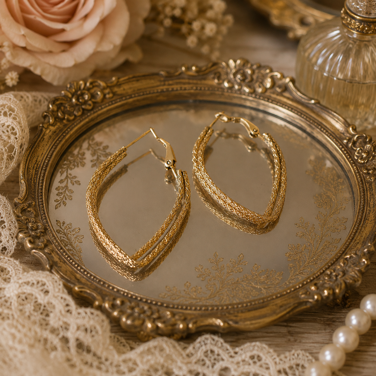 Elegant Vintage Gold Tone Hoop Earrings