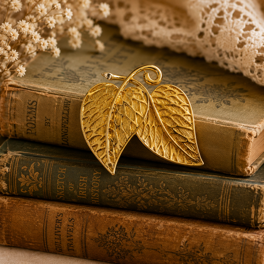 Elegant Vintage Gold Tone Leaf Brooch