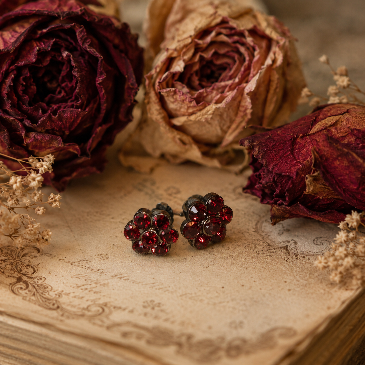 Vintage Petite Stud Red Rhinestone Earrings