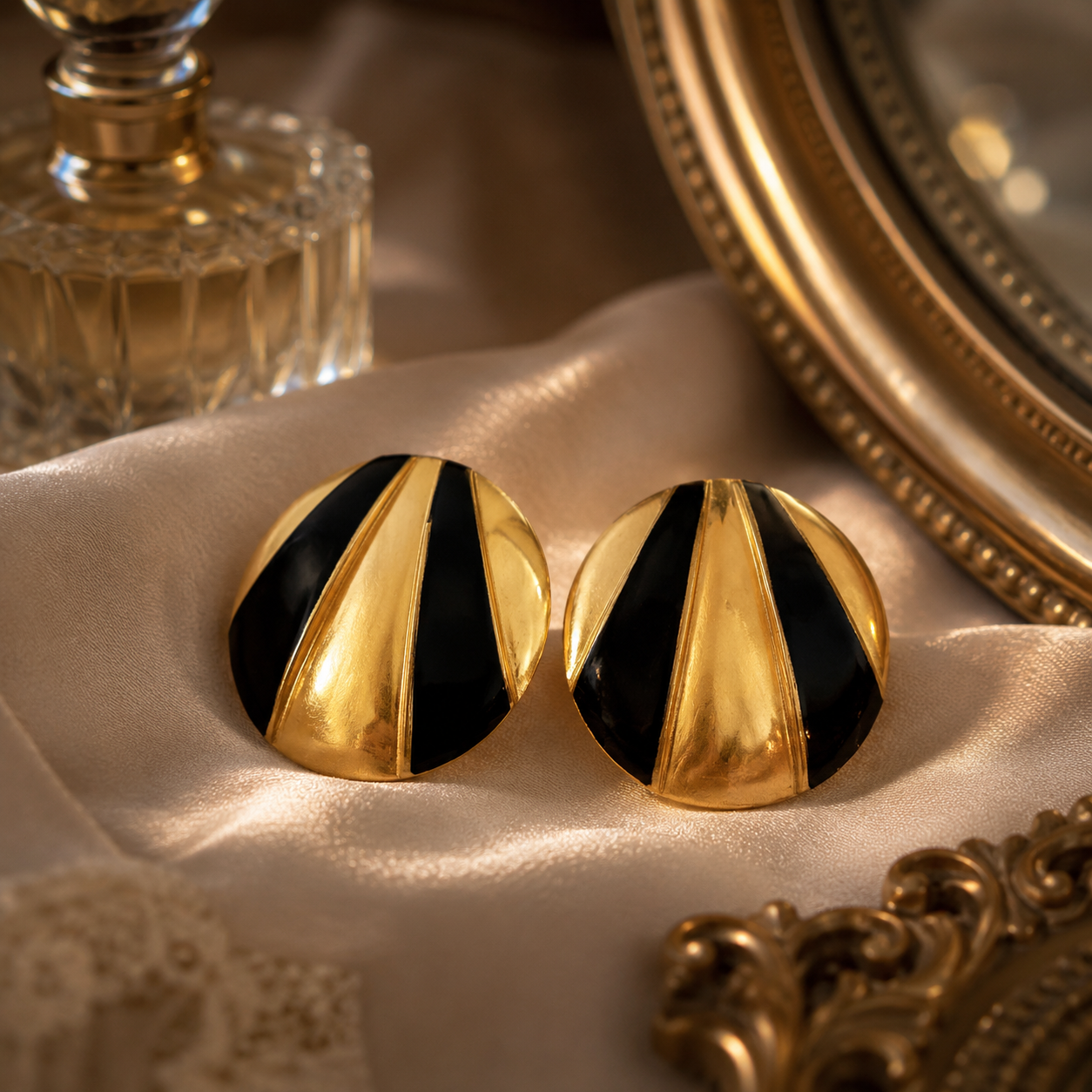 Bold Vintage Gold Tone Statement Earrings