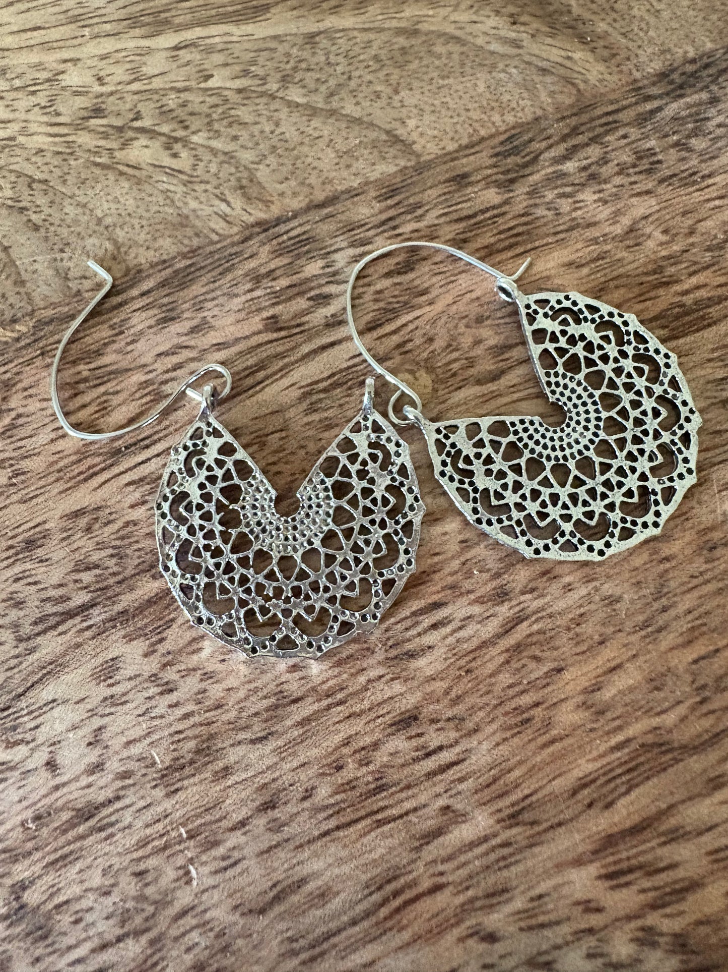 Mandala Hoop Earrings - Bohemian Hoop Earrings - Silver Tone New!