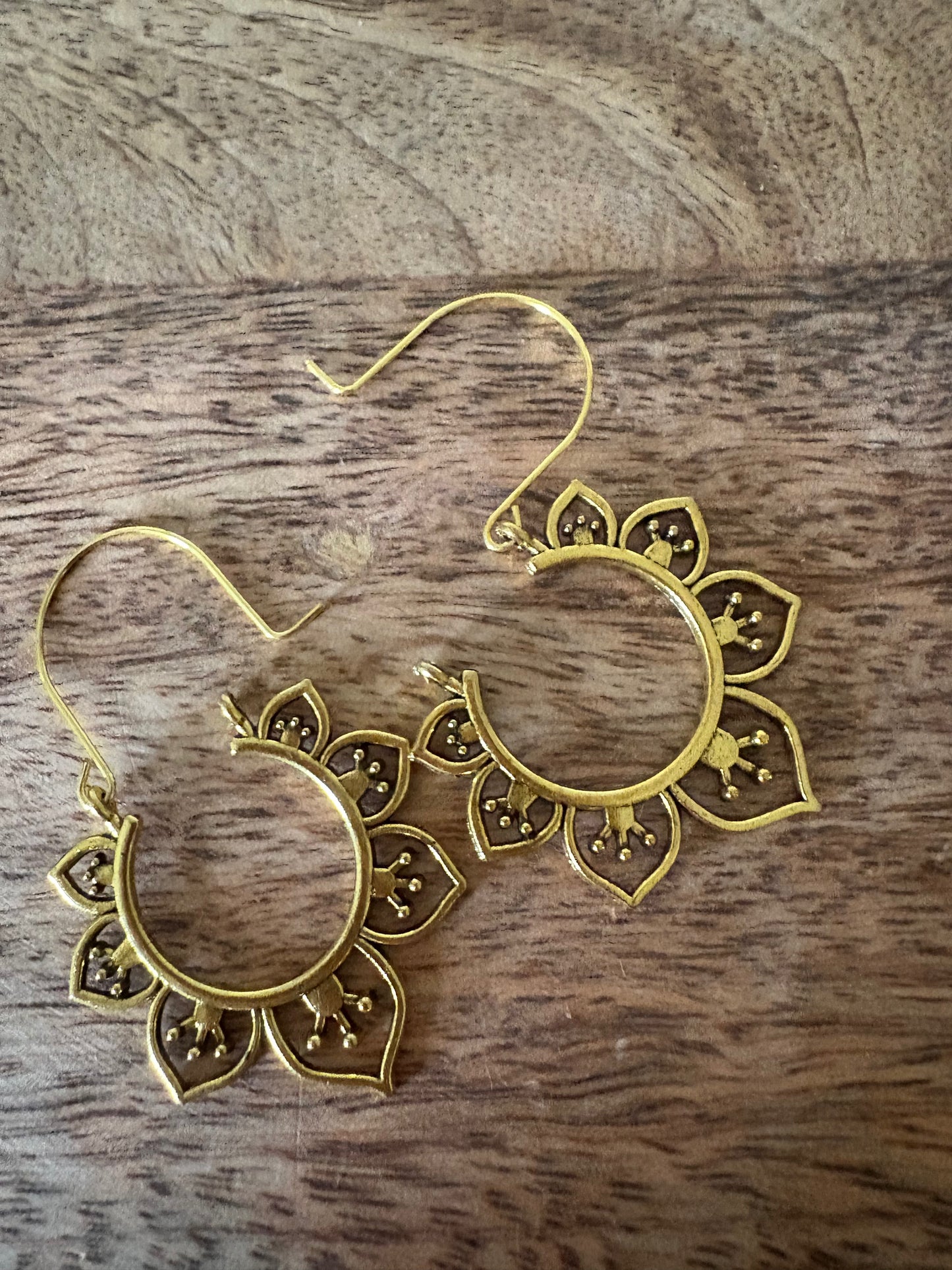 Lotus-Inspired Gold Tone Earrings Drop Dangle Boho. NEW