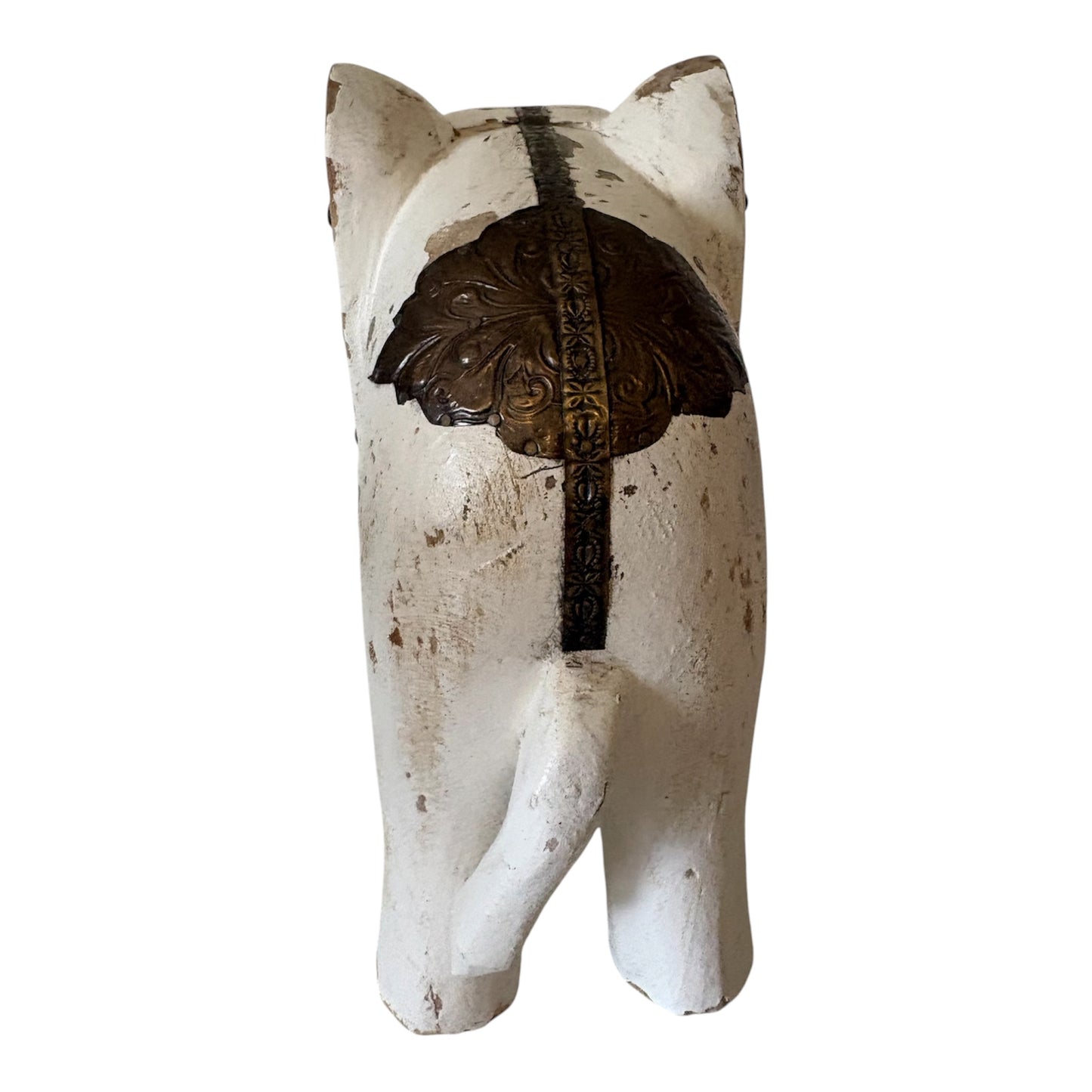 Distressed White Elephant Figurine – Rustic Farmhouse Décor