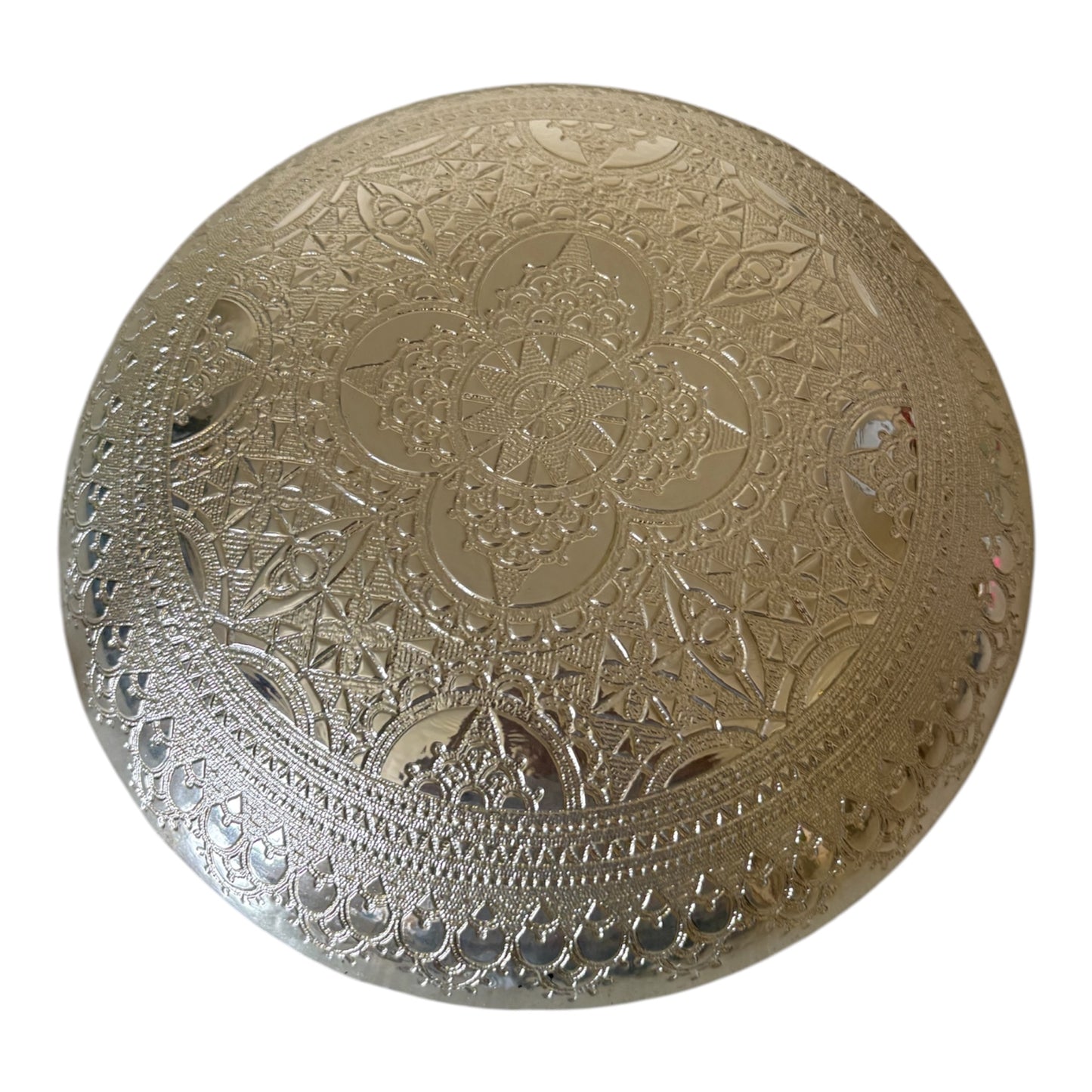 Silver Gold & Green Reverse Painted Intricate Scrollwork Glass Plate.