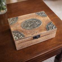 Load image into Gallery viewer, Handcrafted Decorative Wooden Keepsake Box
with Ornate Metal Accents
