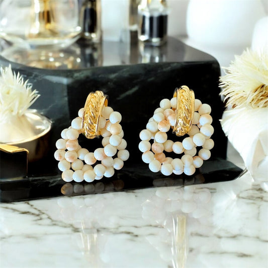 Avon Triple Twisted Beaded Tropical Boho Pierced Earrings/Vintage 1990