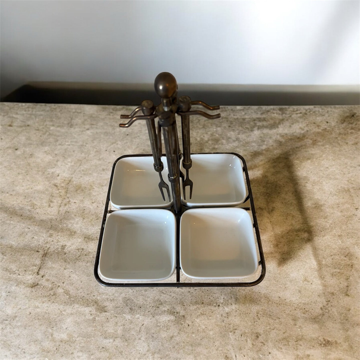 VTG Studio Silversmiths metal frame 4 Sec Condiment Server tray dish caddy relish