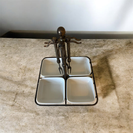 VTG Studio Silversmiths metal frame 4 Sec Condiment Server tray dish caddy relish