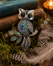 Load image into Gallery viewer, Vintage Owl Brooch with Abalone Shell Inlay
