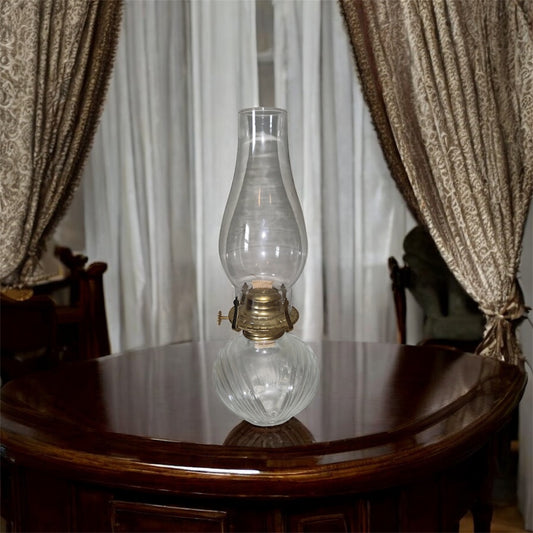 Vintage 20th Century Lamp Light Farms Glass Ribbed Oil Lamp w/ Shade