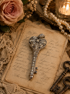 Vintage Rhinestone Key Pendant