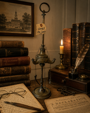 Antique Marine Whale Oil Lamp with Hanging Wick Tools