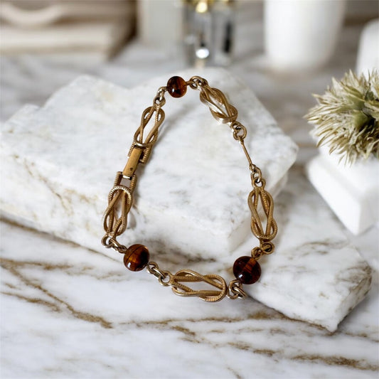 Avon Bracelet Gold Tone Decorative Open Link Beads.