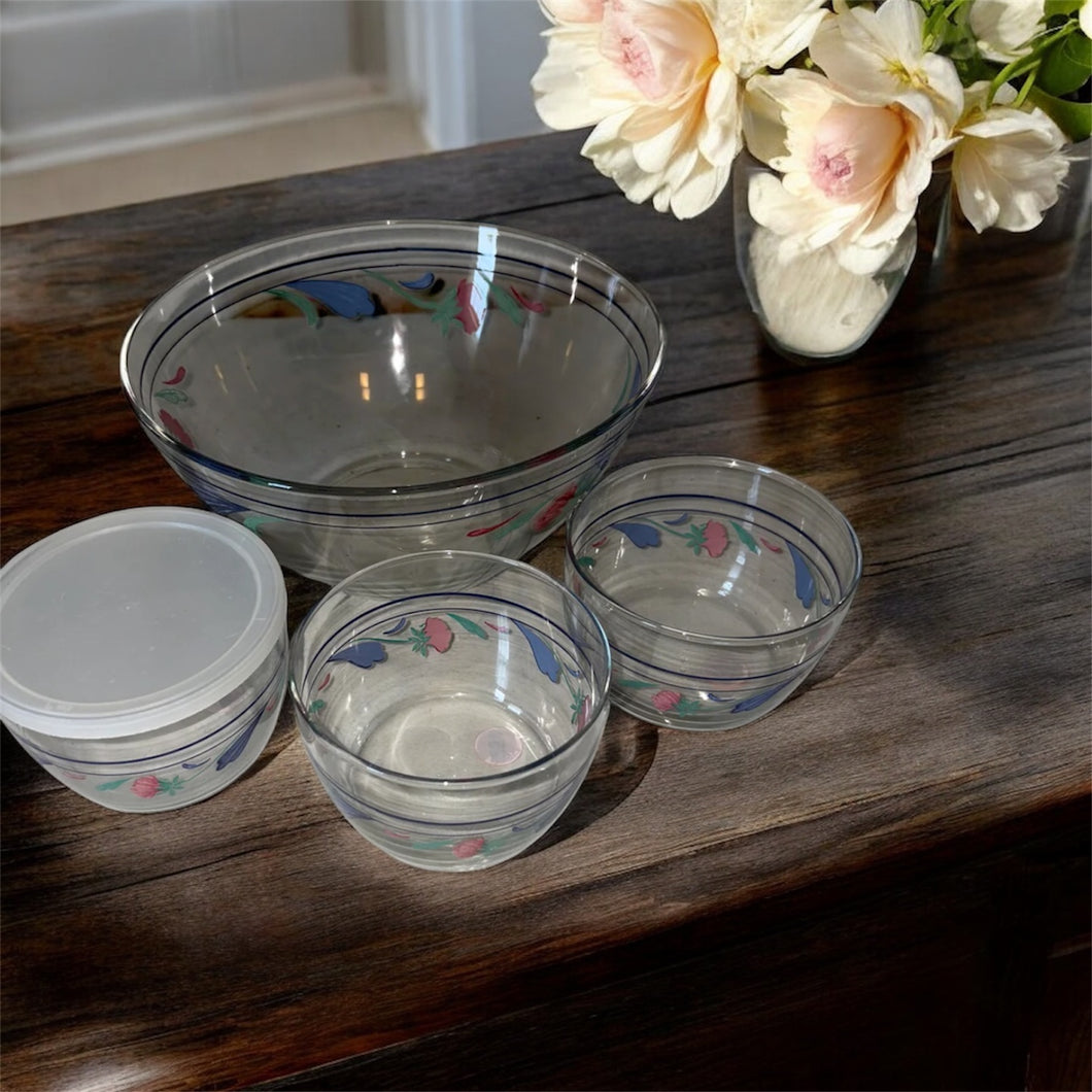 Lenox Glassware Poppies On Blue All Purpose Bowl, Red Flowers & Blue Leaves