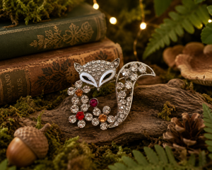 Sparkling Rhinestone Fox Brooch Pin
