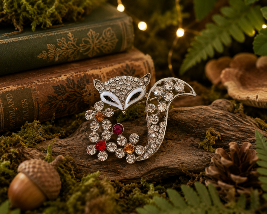 Sparkling Rhinestone Fox Brooch Pin