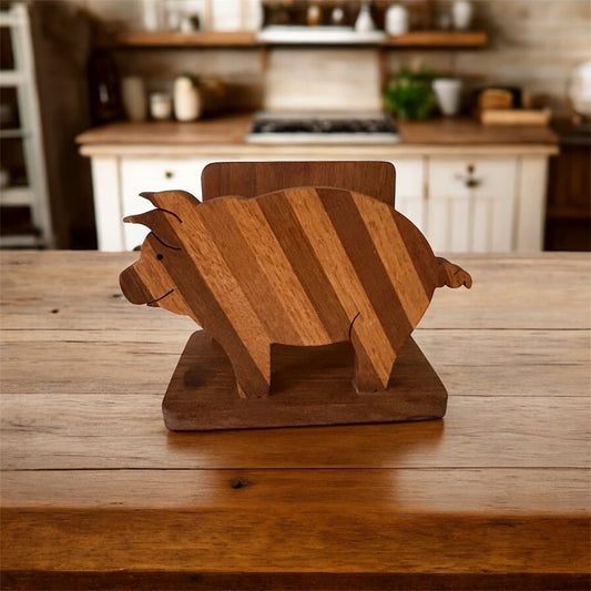 Vintage Hand Made Wood Pig Napkin Holder