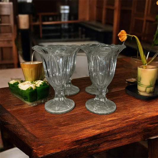 Vintage Anchor Hocking Tulip Ice Cream Sundae Parfait Cups Clear Glass Set Of 4
