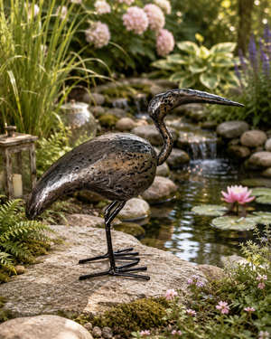 Handcrafted Metal Heron Sculpture – Rustic Garden & Coastal Decor