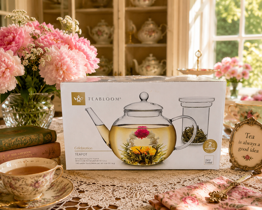 NEW Teabloom “Celebration” Glass Teapot Gift Set – In Original Box
