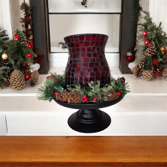Home Accents Hurricane Candle And Base Red Mosaic