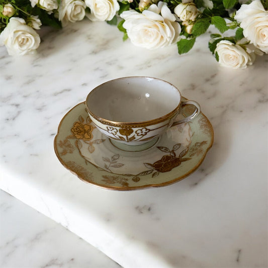 Vintage Raised  Gold, Nippon, Teacup, And Saucer