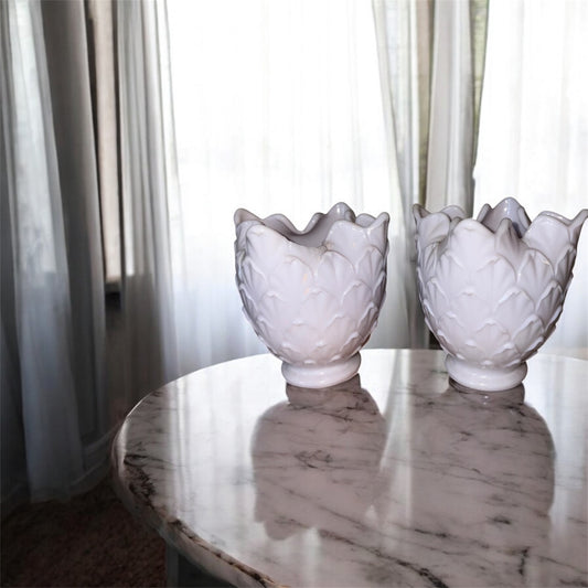 Two Vintage Imperial Milk Glass Artichoke Vase Candle Gray Doeskin Pre 1972